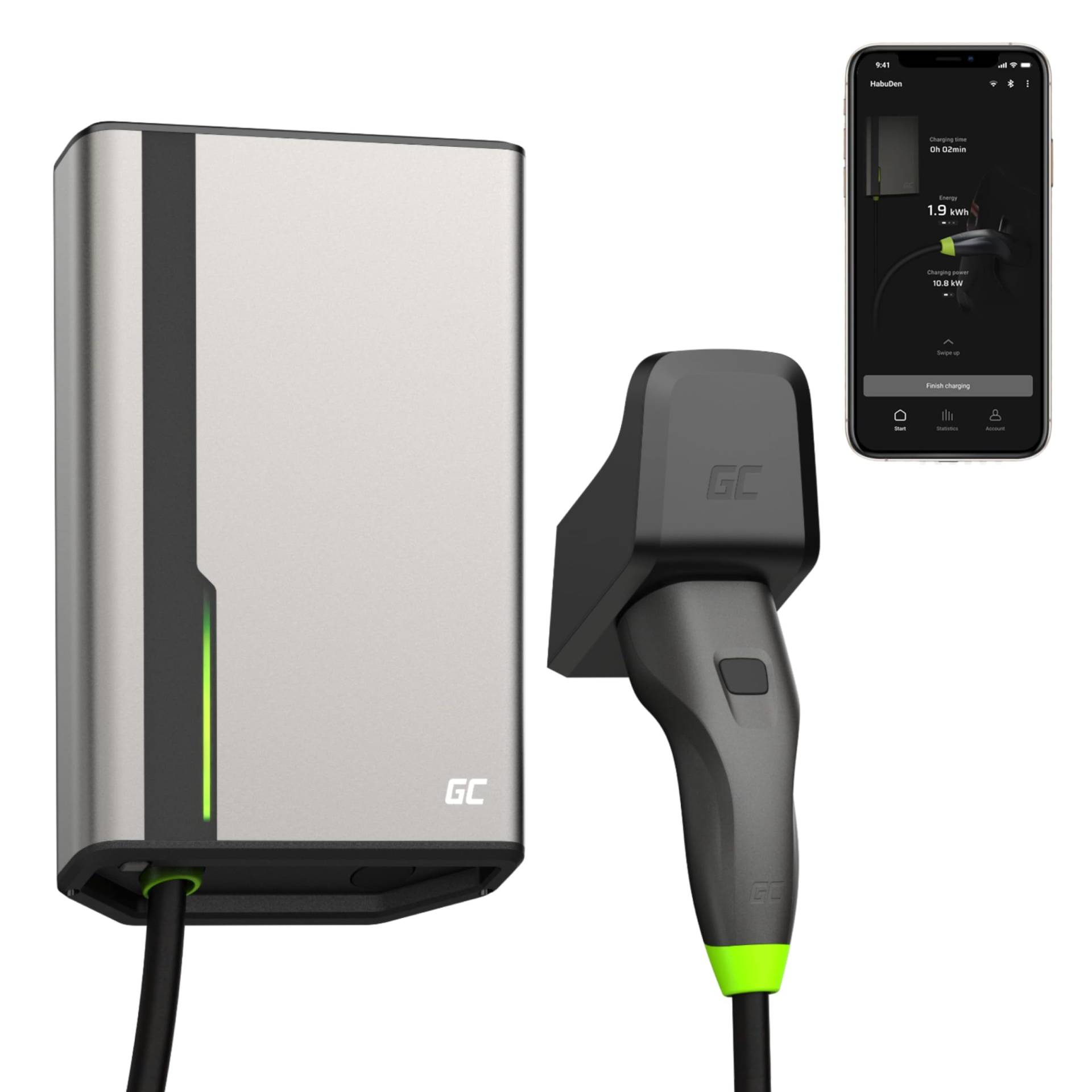 Green Cell GC HabuDen Wallbox 22kW 32A 5m Typ 2 Ladekabel Intelligente EV Ladestation mit GC App Bluetooth WiFi Kompatibel mit Allen Elektroautos e-Auto Zuhause Laden mit 22kW / 11kW / 7.2kW / 3.6kW von Green Cell