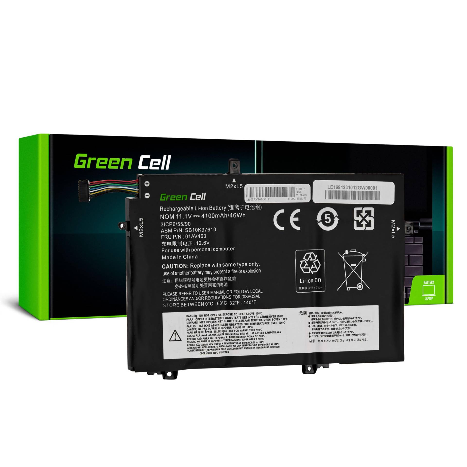 Green Cell L17C3P52 L17L3P52 L17M3P53 L17M3P54 Akku für Lenovo ThinkPad L480 L490 L580 L590 L14 L15 Gen 1 Gen 2 Laptop (4100mAh 11.1V Schwarz) von Green Cell