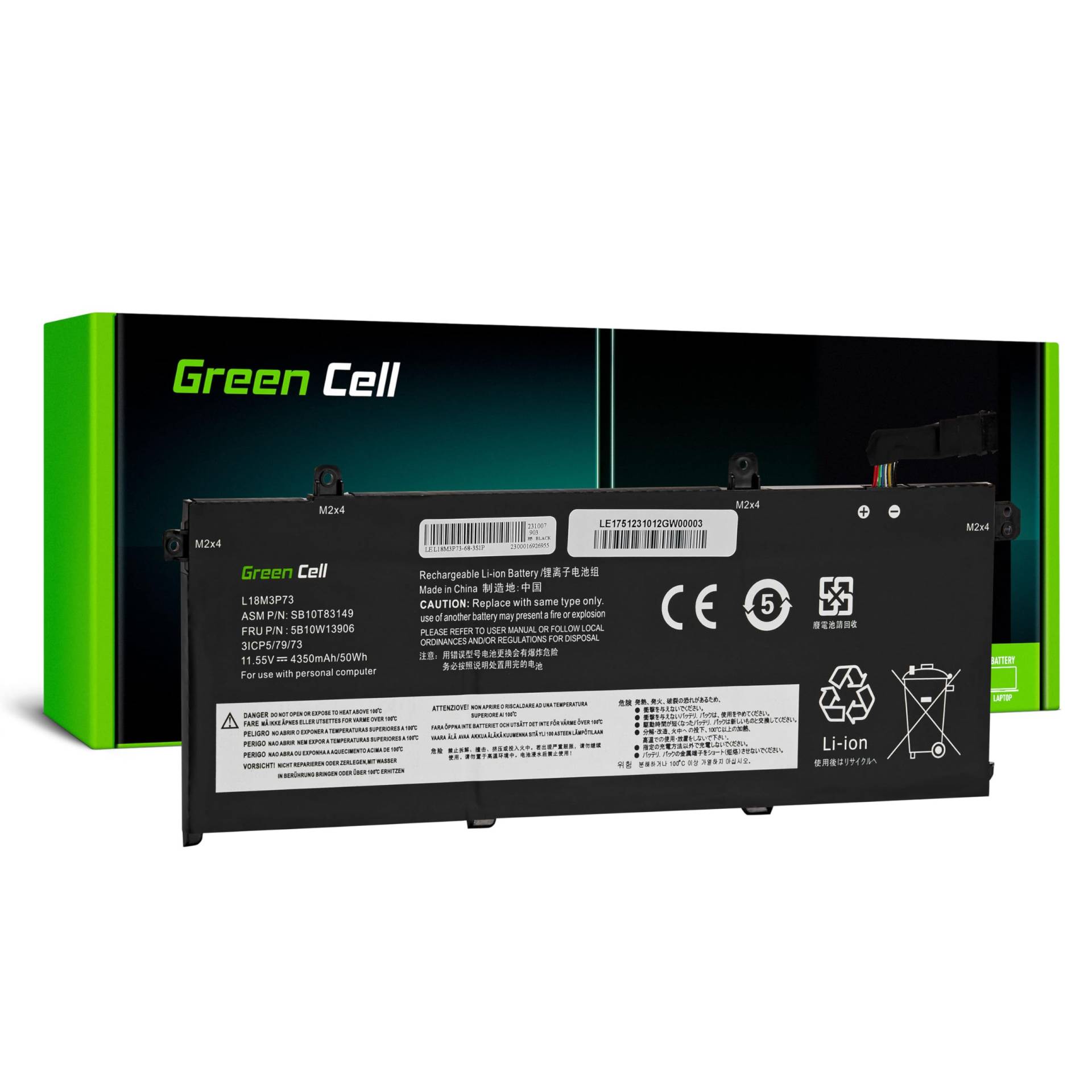 Green Cell L18C3P71 L18C3P72 L18L3P73 L18M3P73 L18M3P74 Akku für Lenovo ThinkPad T490 T495 P43s P14s T14 Gen 1 Gen 2 Laptop (4350mAh 11.55V Schwarz) von Green Cell