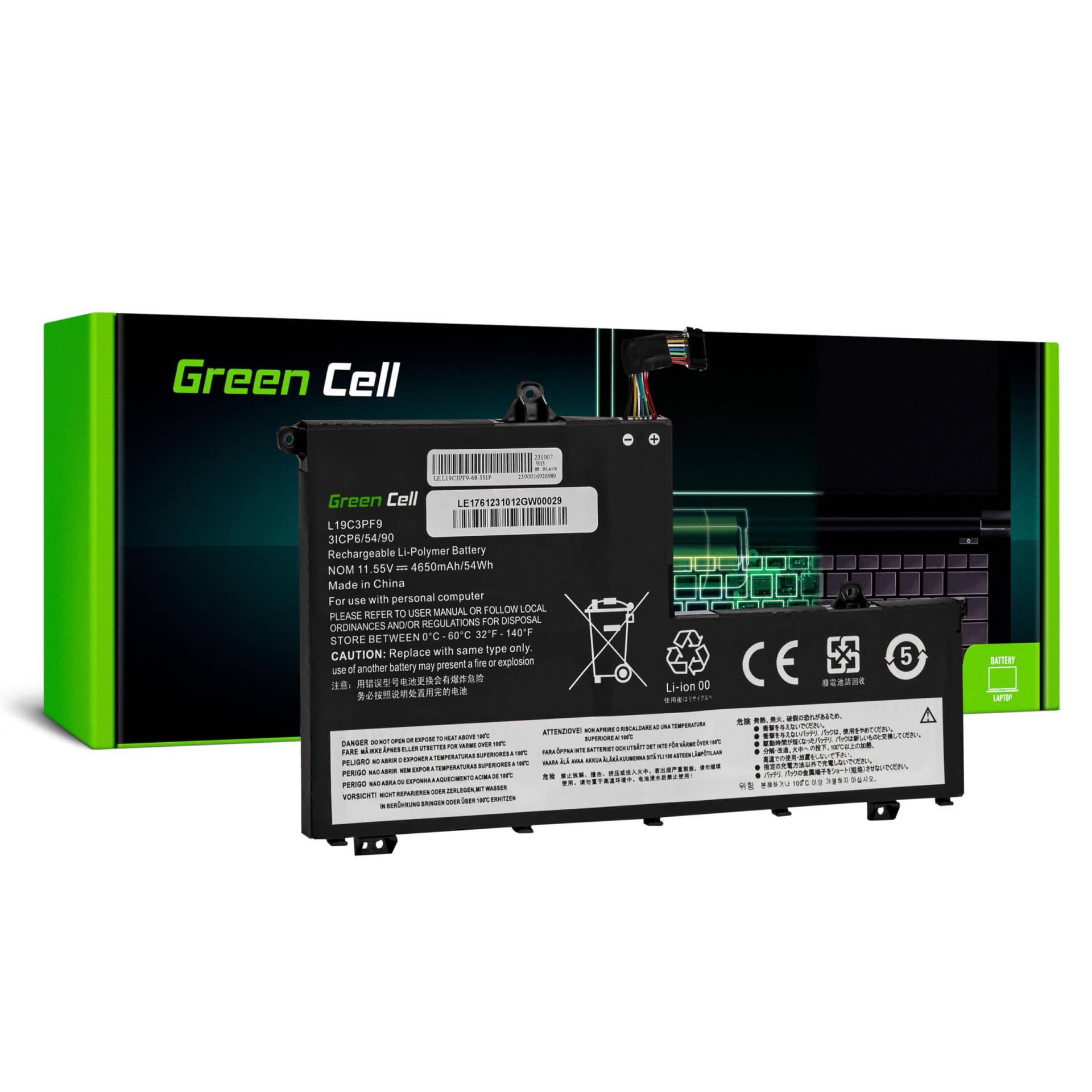 Green Cell L19C3PF1 L19D3PF1 L19L3PF8 L19M3PF1 Akku für Lenovo ThinkBook 14-IIL 14-IML 15-IIL 15-IML Laptop (4650mAh 11.55V Schwarz) von Green Cell