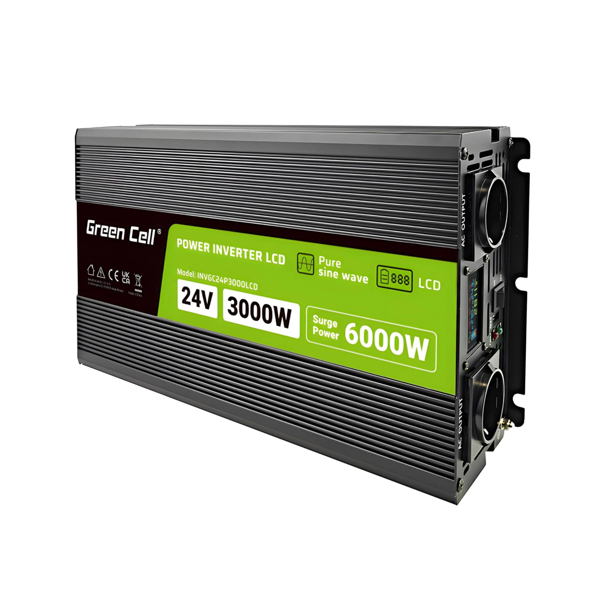 Green Cell LCD Spannungswandler 3000W/6000W 24V auf 230V Reiner Sinus Volt Spannungswandler Wechselrichter Konverter Pure Sine Wave Power PowerInverter DC AC Umwandler Stromwandler Wohnwagen Auto von Green Cell