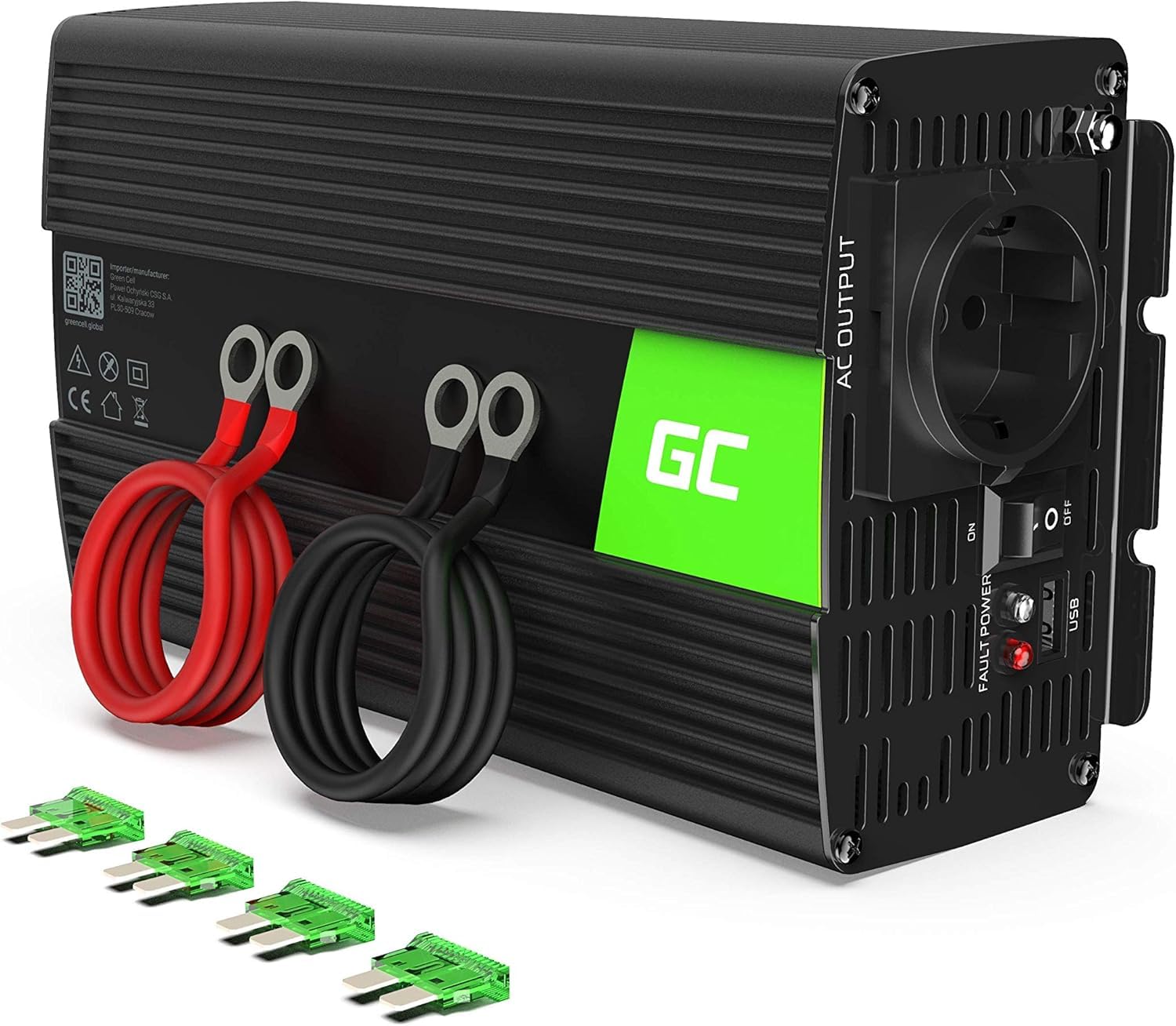 Green Cell PRO 500W/1000W 12V auf 230V Reiner Sinus Volt kfz Spannungswandler Wechselrichter Konverter Pure Sine Wave Power Solar Inverter DC AC Umwandler Stromwandler von Green Cell