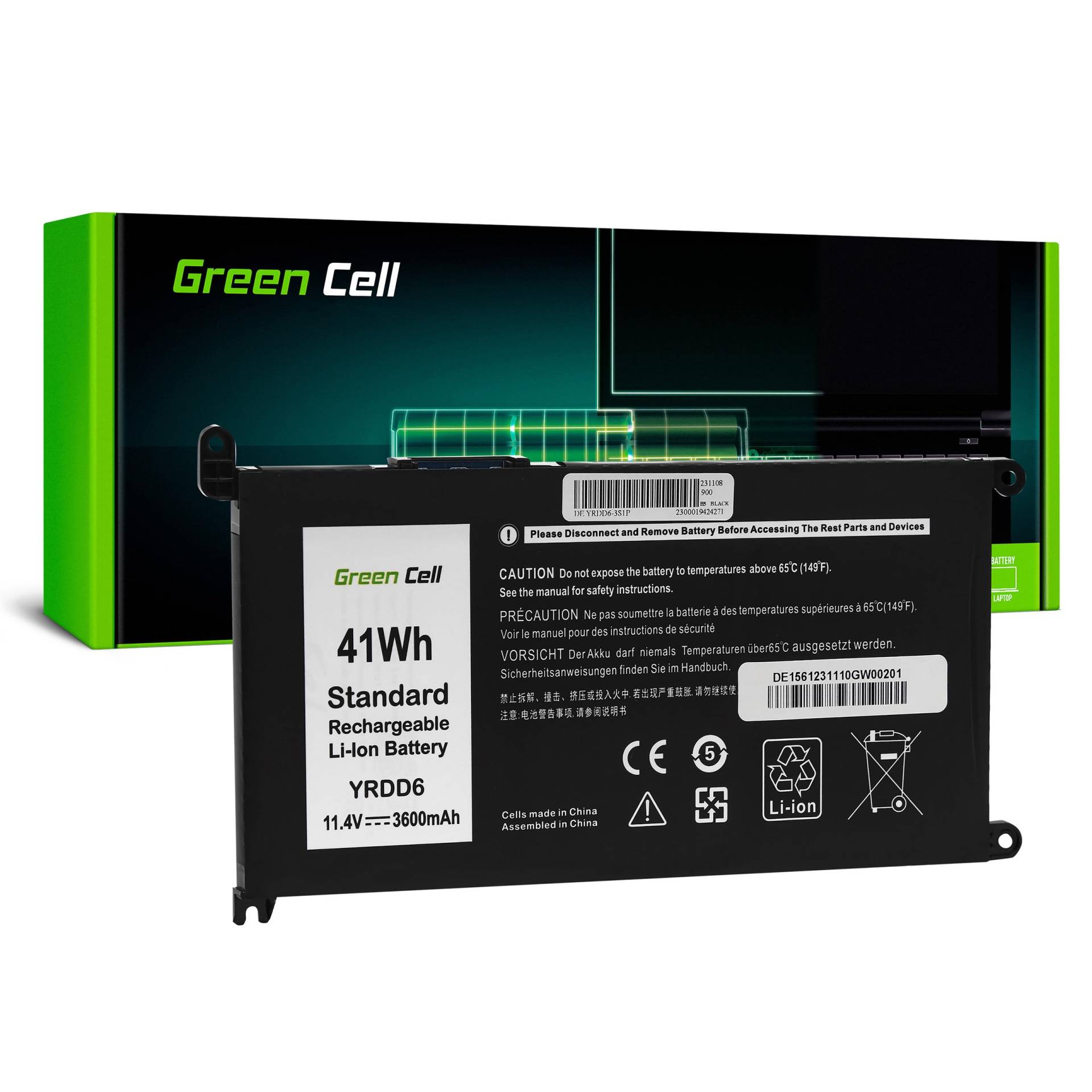 Green Cell YRDD6 1VX1H Akku für Dell Inspiron 5493 5485 5491 5584 5593 5590 Vostro 5581 3491 Laptop (3600mAh 11.4V Schwarz) von Green Cell