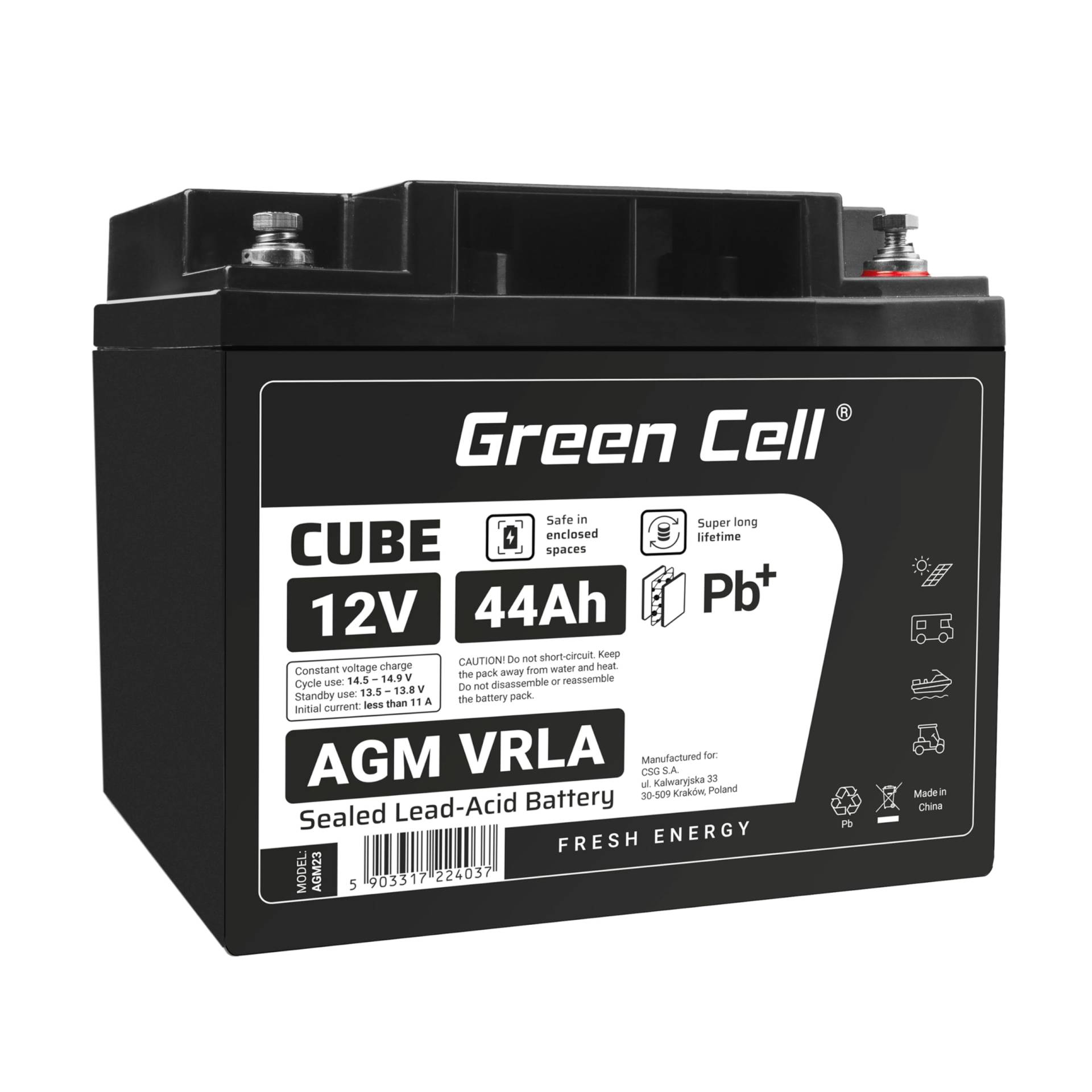 Grüne Zelle 12V 44Ah VRLA AGM Batterie mit B4 Terminal von Green Cell