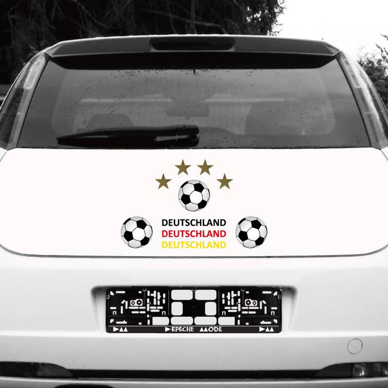 10 Teile Set Aufkleber Sticker 3x Fußball 10cm + 3x Schriftzug + 4x Sterne 5cm Tattoo Deko Folie Fan Deutschland EM WM von GreenIT