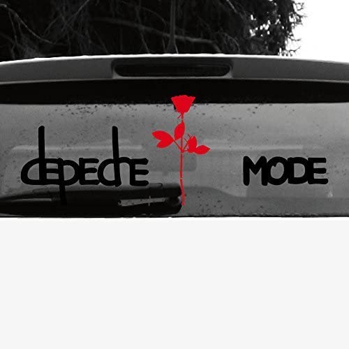 GreenIT Set Exciter Schriftzug und Rose Aufkleber Tattoo die Cut car Decal Auto Heck Deko Folie Depeche Mode (schwarz-rot invers) von GreenIT