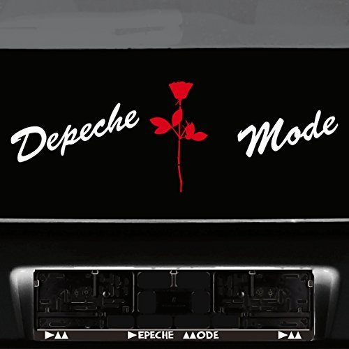 GreenIT Set Schreibschrift Schriftzug und Rose Aufkleber Tattoo die Cut car Decal Auto Heck Deko Folie Depeche Mode (Weiss-rot) von GreenIT