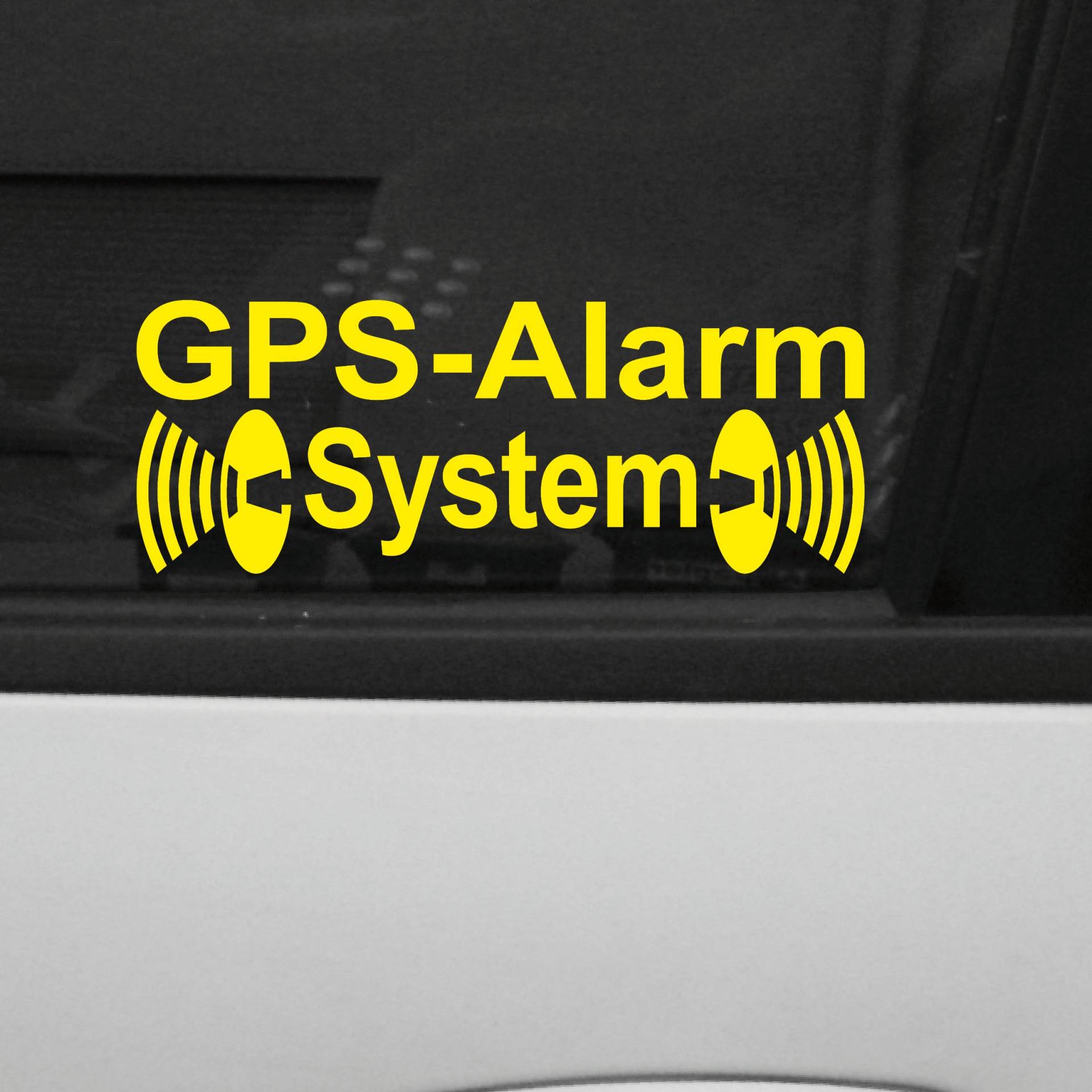 Original GreenIT GPS Alarm System Aufkleber die cut decal Auto Fahrzeug Tür Fenster Scheibe Tattoo Folie (2 Stk. gelb invers) von GreenIT