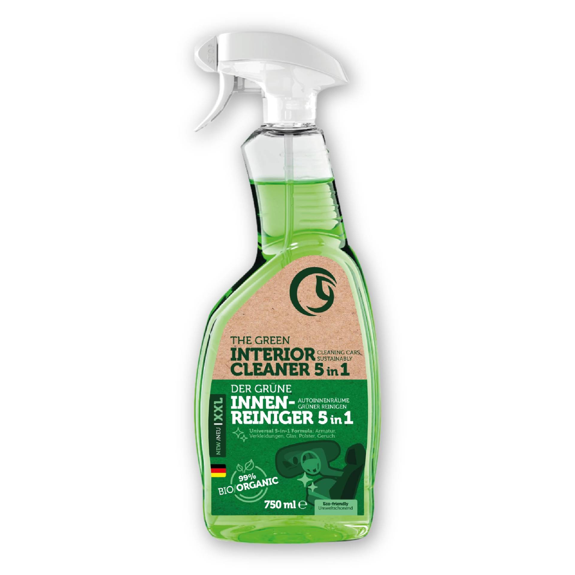 Greener Future® Innenraumreiniger Auto - Bio 5-in-1 Auto Innenraum Reiniger für Armaturen, Verkleidungen, Glas, Polster und Gerüche - Grüne Autopflege Innenraum und Cockpitpflege Auto, 750ml (1er) von Greener Future