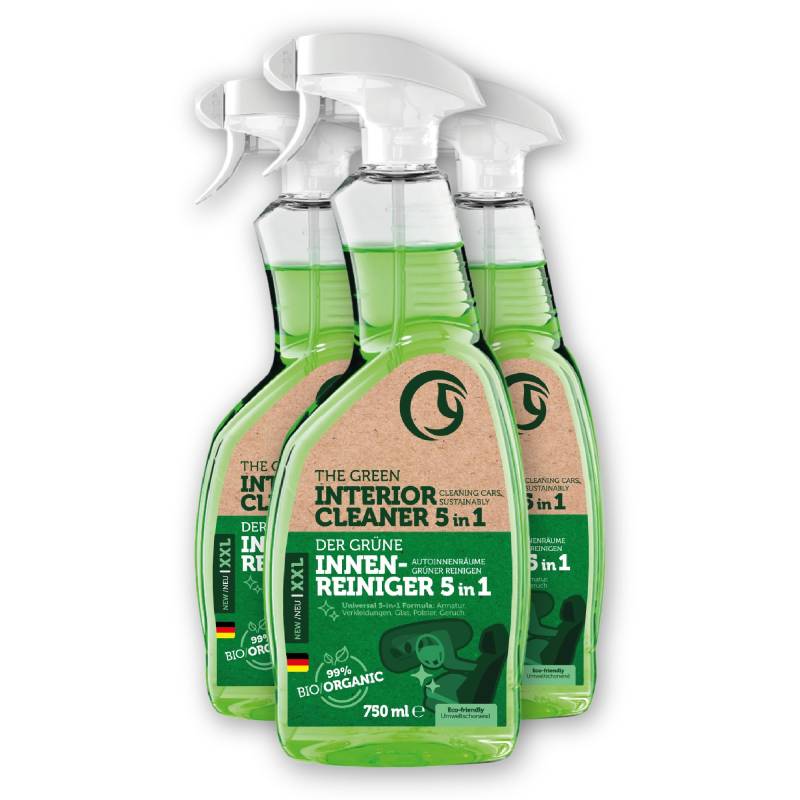 Greener Future® Innenraumreiniger Auto - Bio 5-in-1 Auto Innenraum Reiniger für Armaturen, Verkleidungen, Glas, Polster und Gerüche - Grüne Autopflege Innenraum und Cockpitpflege Auto, 750ml (3er) von Greener Future