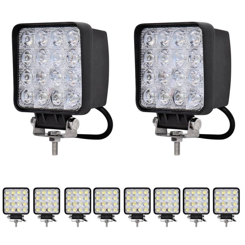 10stück 48W LED Lampe Rechteck Arbeitsbeleuchtung Scheinwerfer Spot Arbeitsscheinwerfer Zusatzscheinwerfer Nebelscheinwerfer Offroad Arbeitslicht IP67 Wasserdicht von Greenmigo