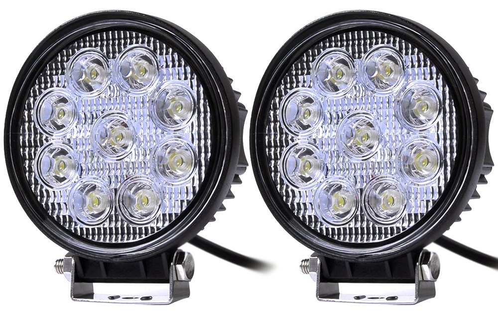 2X 27W Arbeitsscheinwerfer Runde LEDs Winkel 60 DC 12V 24V Viererkabel LKW Boots Traktor wasserdicht von Greenmigo