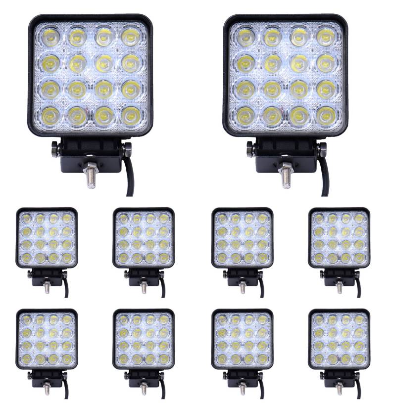 Greenmigo 10x 48W Led Scheinwerfer Offroad Lampe Flood Arbeitsscheinwerfer LED Arbeitslicht 12V 24V Zusatzscheinwerfer Rückfahrscheinwerfer für Traktor Bagger SUV Wasserdicht IP67 von Greenmigo