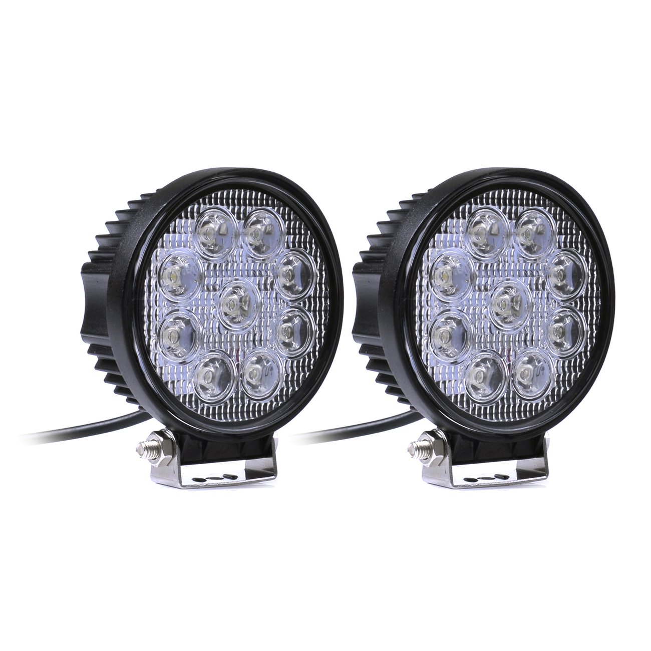 Greenmigo 2x 27W Rund Led Scheinwerfer Offroad Lampe Flood Arbeitsscheinwerfer LED Arbeitslicht 12V 24V Zusatzscheinwerfer Rückfahrscheinwerfer für Traktor Bagger SUV - 60 Grad Wasserdicht IP67 2250LM von Greenmigo