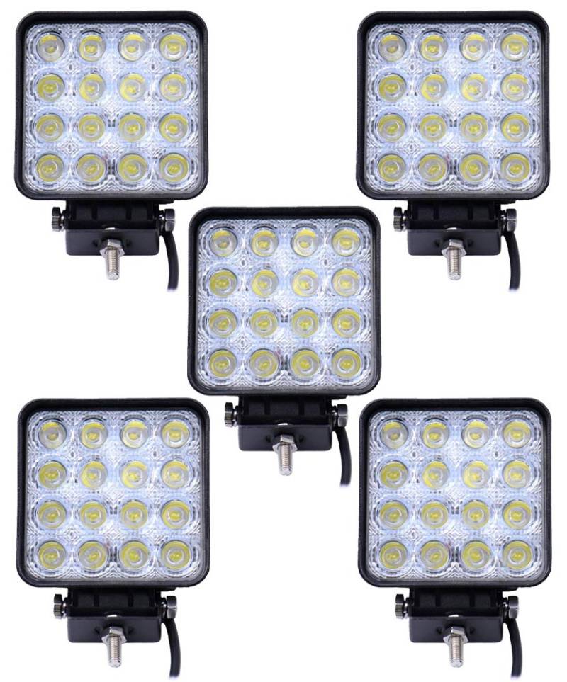 Greenmigo 5x 48W Led Scheinwerfer Offroad Lampe Flood Arbeitsscheinwerfer LED Arbeitslicht 12V 24V Zusatzscheinwerfer Rückfahrscheinwerfer für Traktor Bagger SUV - 60 Grad Wasserdicht IP67 4320LM von Greenmigo