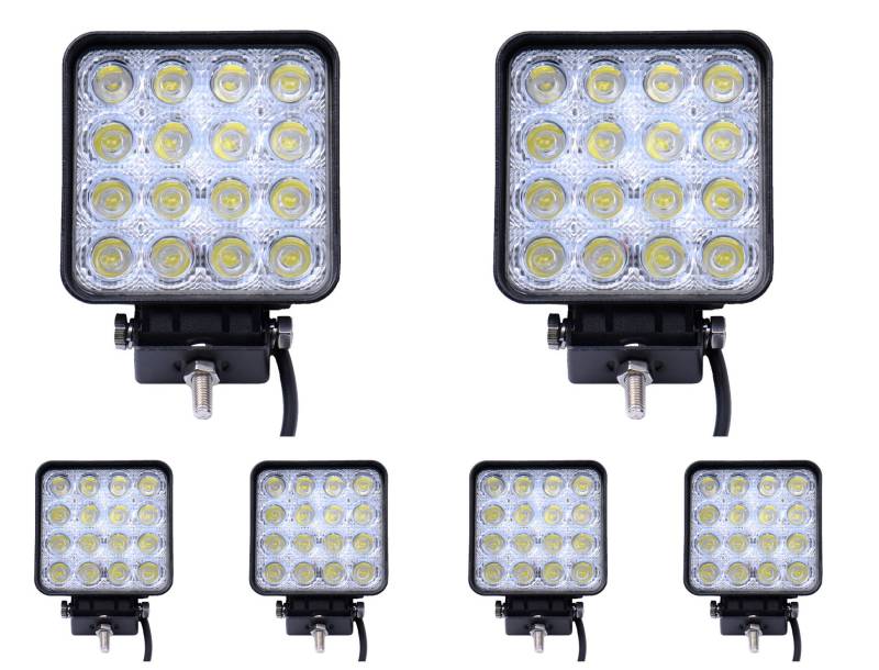 Greenmigo 6x 48W Led Scheinwerfer Offroad Lampe Flood Arbeitsscheinwerfer LED Arbeitslicht 12V 24V Zusatzscheinwerfer Rückfahrscheinwerfer für Traktor Bagger SUV Wasserdicht IP67 von Greenmigo