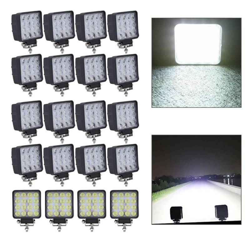 HJ 20x 48W LED Arbeitsscheinwerfer 4320LM Zusatzscheinwerfer LED Scheinwerfer IP67 Offroad Wasserdicht Flutlichtstrahler 12V 24V [Energieklasse A++] von Greenmigo