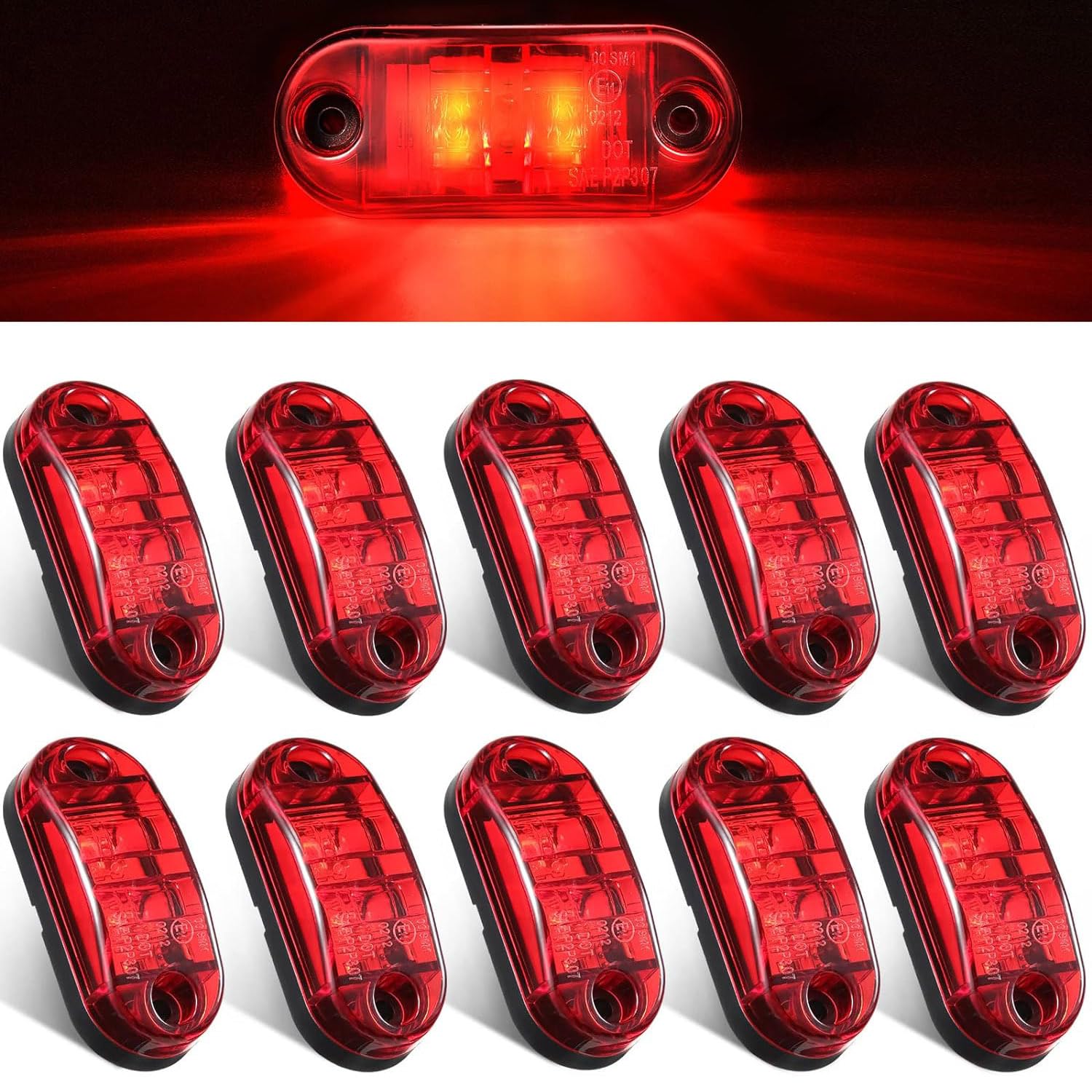 Greluma 10 stk anhängerleuchten DC 12V/24V led, 2 leds, wasserdichte led anhänger seiten markierungs leuchten ovale signal lauflichter umrissleuchten für LKW, boot, wohnmobil, rotes licht von Greluma