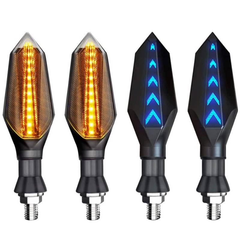 Greluma 4 Stk 12V Universal Motorrad Blinker Blinker Bernstein Licht Zweifarbig 17 LEDs Blau Gelb Lampe von Greluma