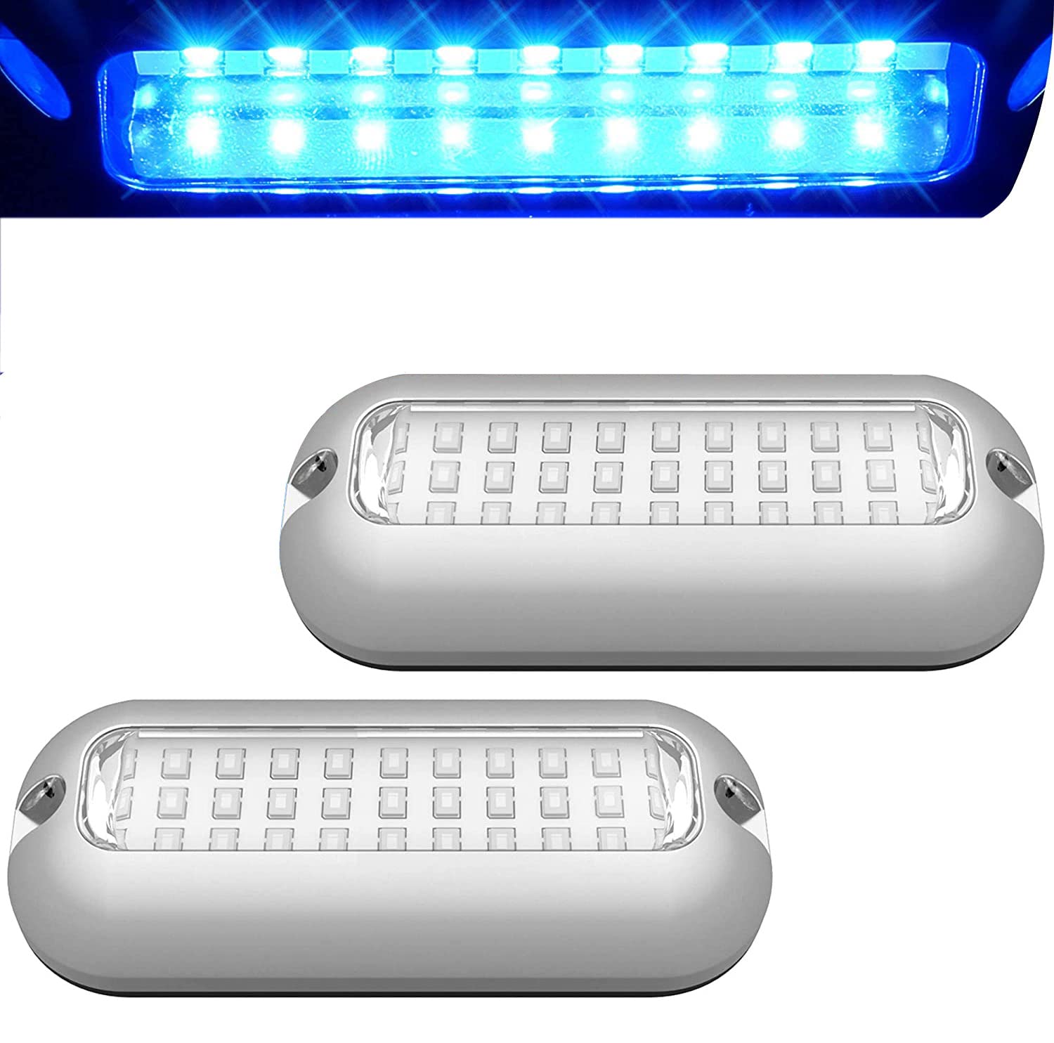 Greluma 2 Stk 27 LEDs Boots-Unterwasser-LED-Leuchten, Marine-Pontons Unterwasser-Boots-Heckleuchte, wasserdichte IP68-Edelstahl-Boot-Deckleuchten, LED-Heck-Fischlichter - Blau von Greluma