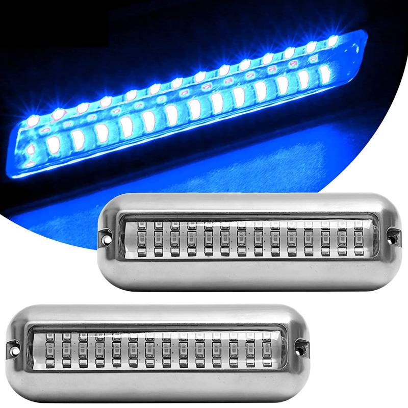 Greluma 2 Stk 42 LEDs Boots Unterwasser LED Leuchten, Marine Pontons Unterwasser Boots Heckleuchte, wasserdichte IP68 Edelstahl Boot-Deckleuchten, LED Heck Fischlichter Blau von Greluma