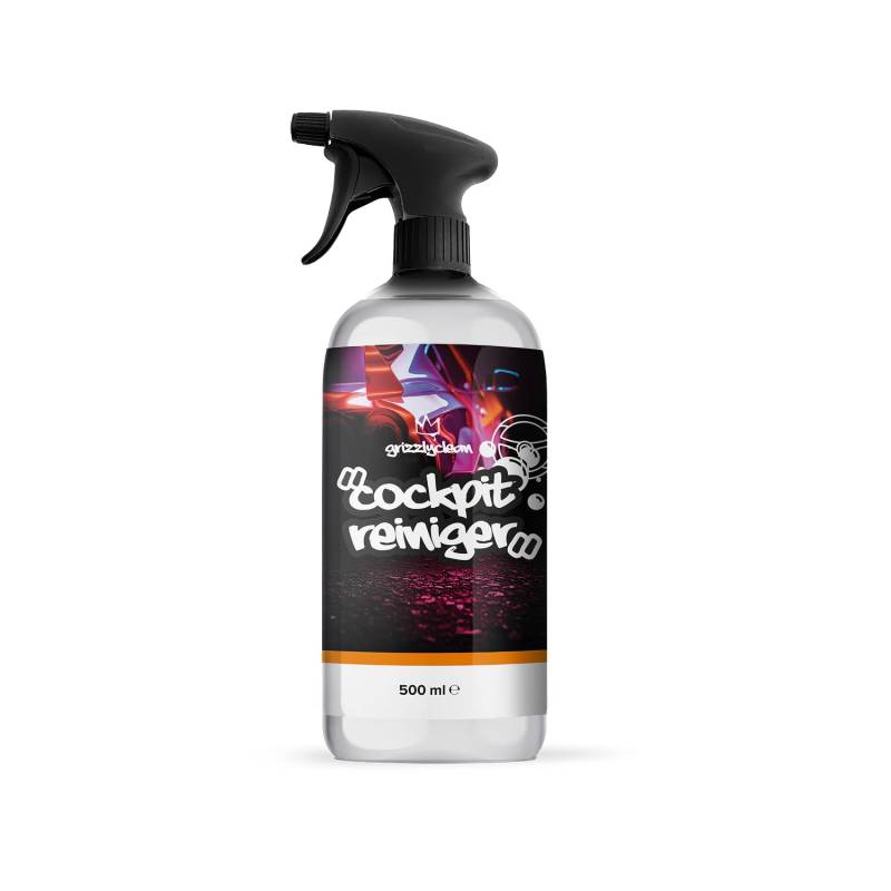 GrizzlyClean Cockpit Reiniger - Auto Innenraum Reiniger für Kunststoff, Lenkrad & Armaturenbrett - Cockpitspray mit Mikrofasertuch - Antistaub & Antifingerprint Effekt (500ml) von GrizzlyClean