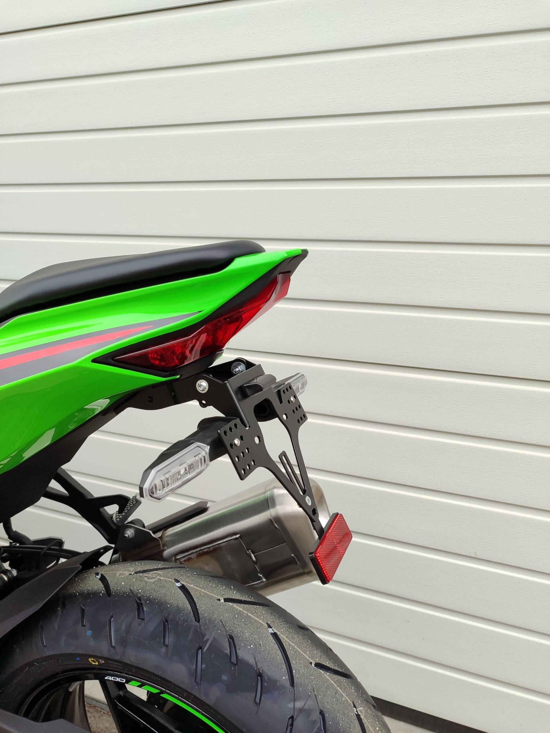 kurzer Kennzeichenhalter für Kawasaki ZX-4 R/RR ab 2023-2024 Kennzeichenträger EVO Set ZX4 Kawa Heckumbau zx4rr anniverary GroFaTec kurzes Heck Tail Tidy zx-4 auch für original Blinker Tail Tidy von GroFaTec