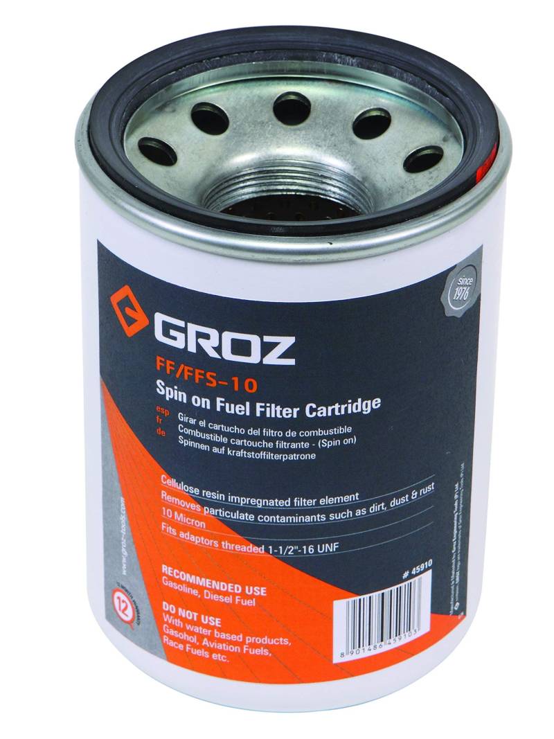 Groz Ersatzfilter – 10 Mikron Filter Spin On Kartuschen-Stil | für mobile und stationäre Kraftstofftanks | Durchflussmenge 25 GPM | 50 PSI maximaler Arbeitsdruck (45910) von Groz