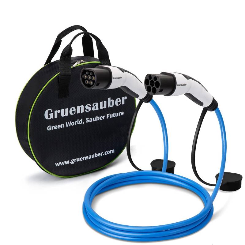 Gruensauber Typ 2 Ladekabel - 11KW 5M 16A 3 Phasig,Ladekabel Elektroauto Typ 2 für E-Auto EV/PHEV,Typ 2 auf Typ 2 Mode 3 Ladekabel mit Tasche,Geeignet für Model Y/3/S/,i3,Zoe,ID.3,ID.4,E-Tron,e-208 von Gruensauber