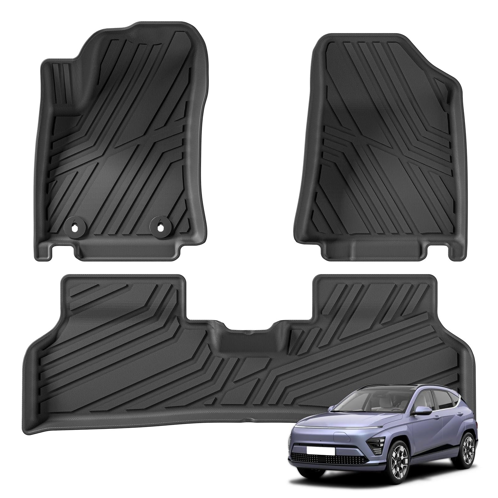 Autoteppiche Für Hyundai Für Kona Electric 2023 2024 Für TPE 3D Auto-Fußmatten Cargo Liner Trunk Pad Allwetter Schwarz Teppich Linkes Ruder Fussmatten Auto(3Pcs) von Gtdtixc