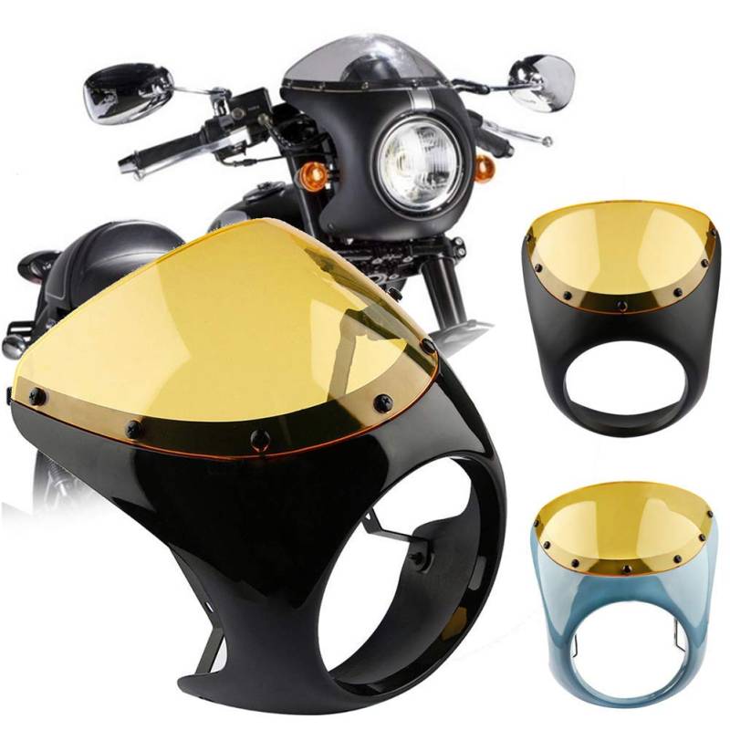 Guajave Cafe Racer Lenker Scheinwerfer Windschutz 7 Inch Verkleidung Display für Harley Motorrad - Matt Schwarz von Guajave