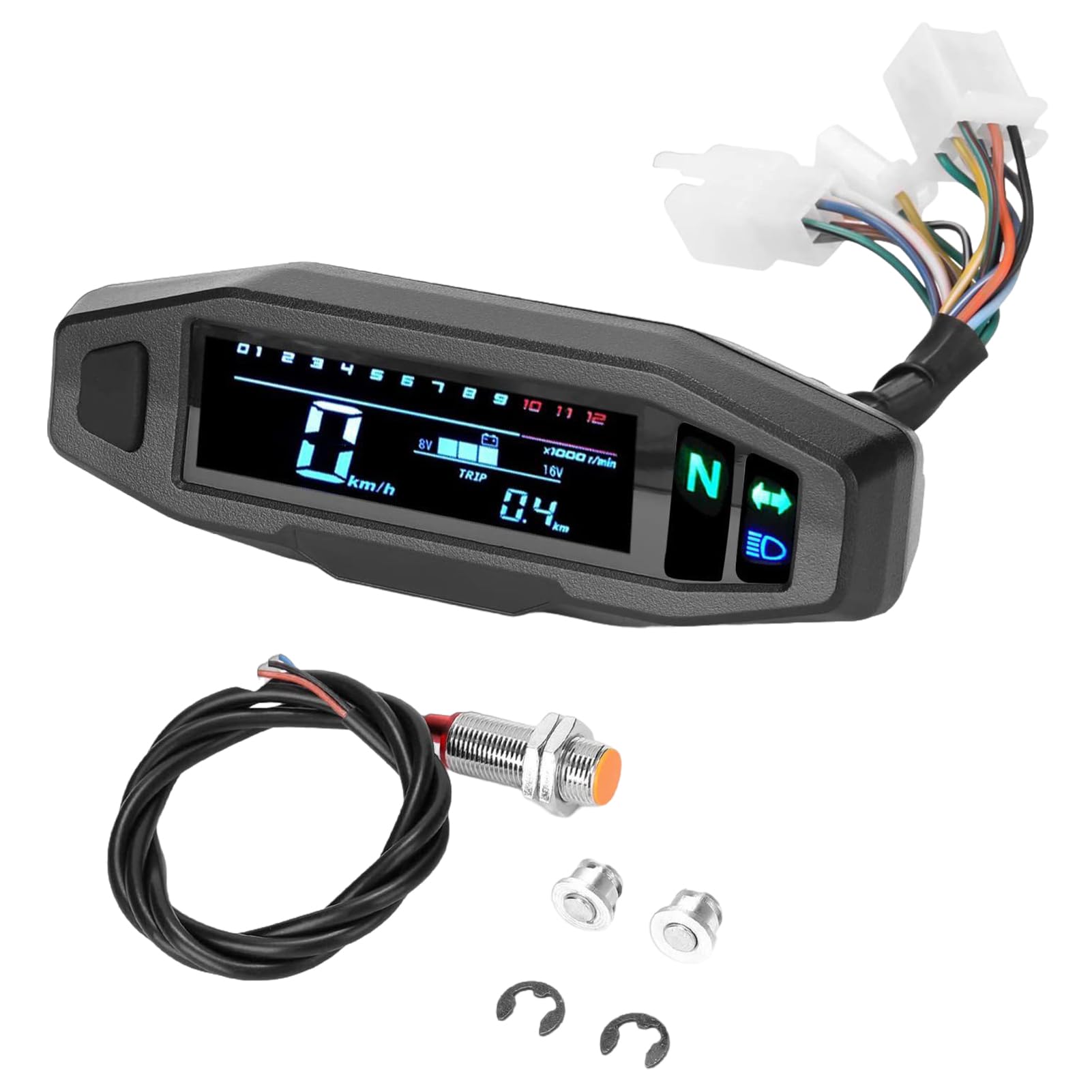 Guangcailun LCD Digital Motorrad Tachometer Drehzahlmesser Messgerät Einfach zu installieren und wasserdicht Forkraftstoff Messgerät ABS Universal Digital von Guangcailun