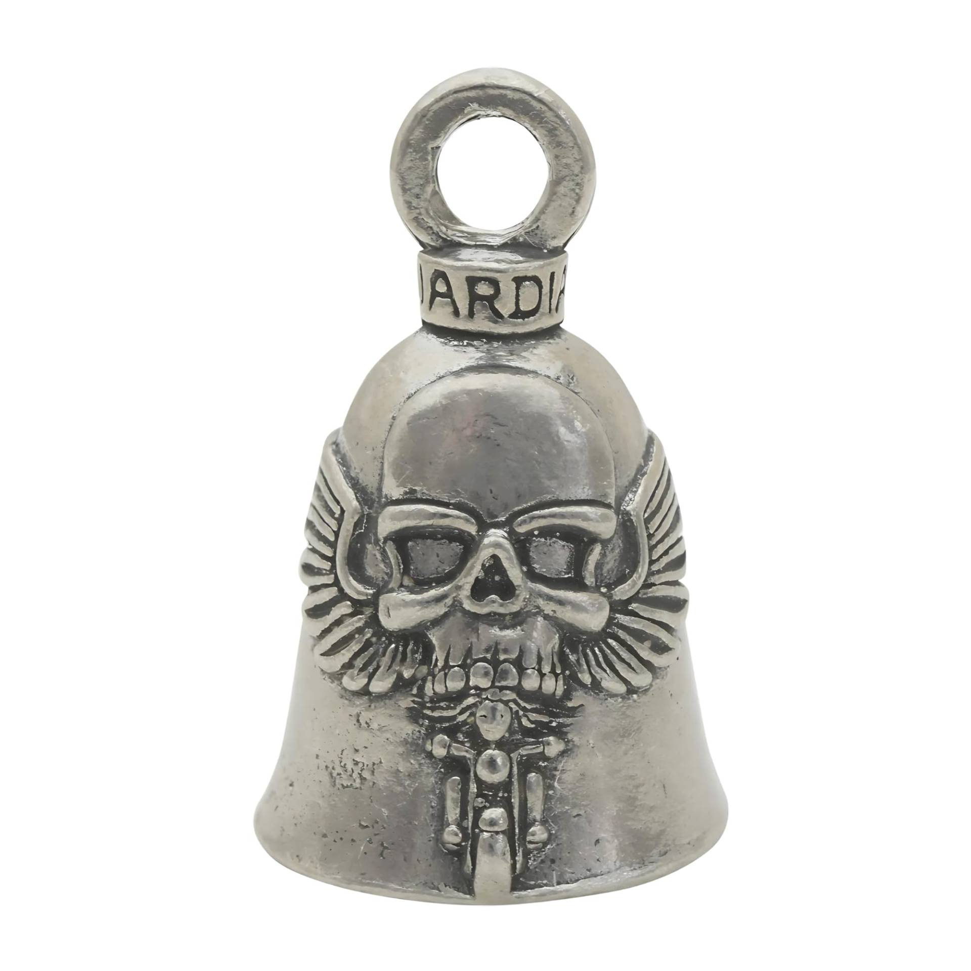 Guardian Bell GBGHST Ghost Rider Totenkopf auf Motorrad Biker Luck Gremlin Reitglocke oder Schlüsselanhänger, Silber, 3,8 cm von Guardian Bell