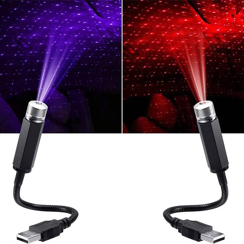 2 Stücke USB-Nachtlicht, USB Autodach Atmosphäre Sternenhimmel Lampe, Romantisches Auto-Dachprojektor-Licht, Verschiedene Modi USB Atmosphäre Lampe für Decken Auto Schlafzimmer Party-Plug and Play von Guidre