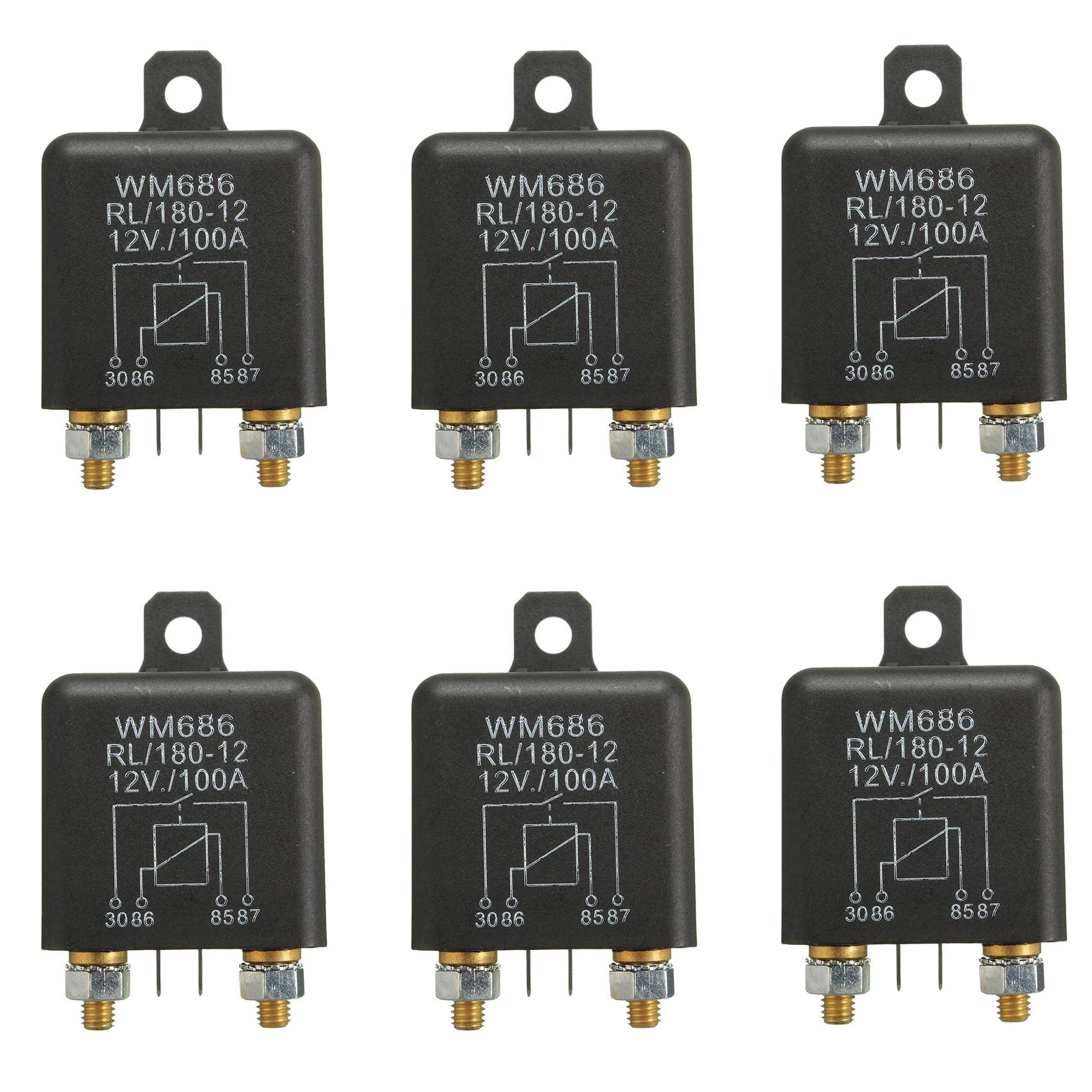 Guihydur 6X 12V 100Amp 4-Pin Schwer Pflicht EIN/Aus Schalter Split Charge Relay für Auto Boot Van Schwarz von Guihydur