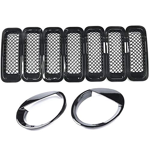 Guihydur 9 StüCke KüHler Grill Gitter Mesh KüHler Grill Einsatz + Style Scheinwerfer Lampen Abdeckung für Patriot 2011-2016 von Guihydur