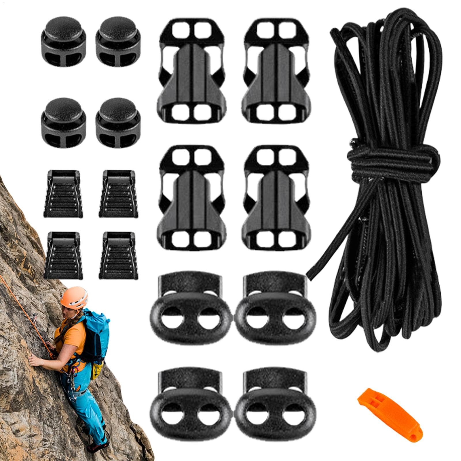 Backpack Rope Buckle, Hiking Daypack Elastic Rope, Trekking Gear Accessories,18 Piece Replacement Buckle Set,125.98x0.12 Inches, for Outdoor, Mountaineering Use von Gungtj