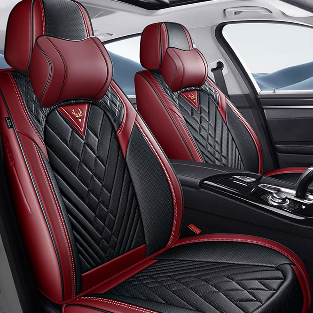 Auto Sitzbezüge Sets für Benz GLC AMG 2017-2022, Leder Schonbezug Vorne Hinten Set Schonbezüge Atmungsaktiv Autositzbezüge Autositz Zubehör,B/Luxury(with 2 headrests)-D/Black~red von GuriDo