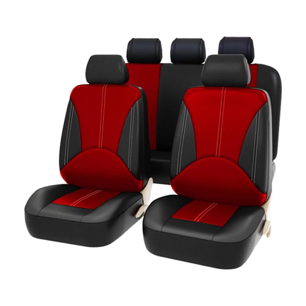 GuriDo Auto-Sitzbezug füR Nissan X-Trail T33 2021-2023, Leder Komplett-Set Sitzbezug Wasserdicht Autositzschoner Innere ZubehöR,E/Black Red von GuriDo