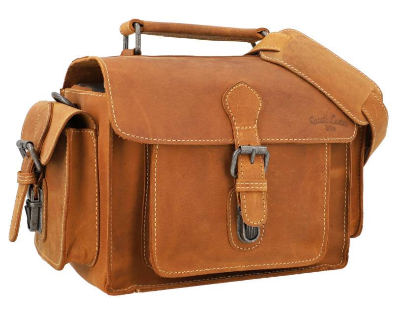 Gusti 2 in 1 Lenkertasche Leder - Gabriel Umhängetasche Fahrradtasche Tasche Ledertasche Vintage Braun Leder kompatibel mit KlickFix ohne Adapter von Gusti