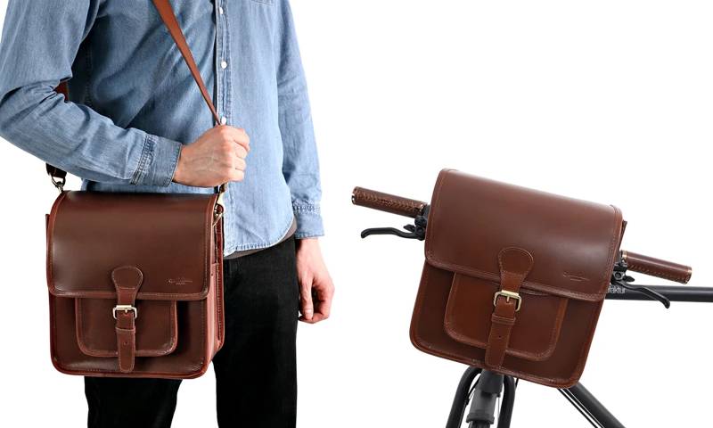 Gusti Lenkertasche Leder- Jens V. Lenkertasche inkl. Platte Umhängetasche Fahrradtasche Ledertasche Vintage Braun Leder von Gusti