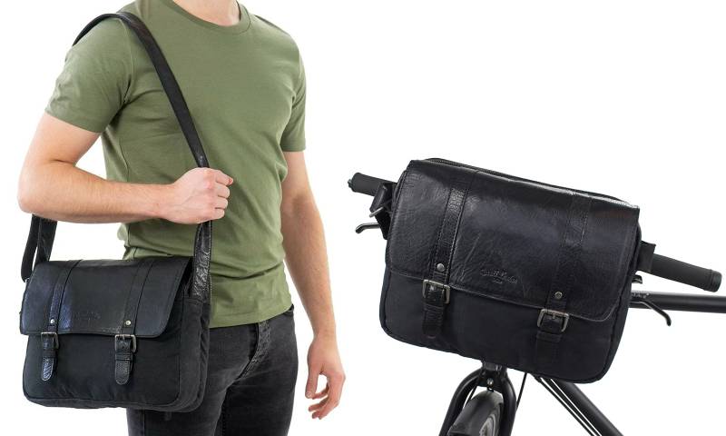 Gusti Lenkertasche Leder- Odiel D. Lenkertasche inkl. Platte Umhängetasche Fahrradtasche Tablet Ledertasche Vintage Schwarz Leder von Gusti