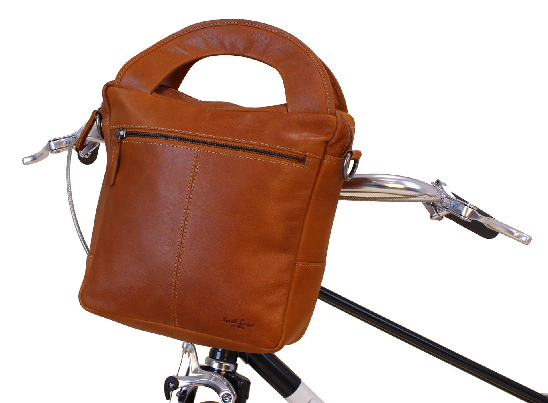 Gusti Lenkertasche Leder- Vincente T.Lenkertasche inkl. Platte Gepäckträgertasche Fahrradschloss Fahrradtsache Vintage Braun Leder von Gusti