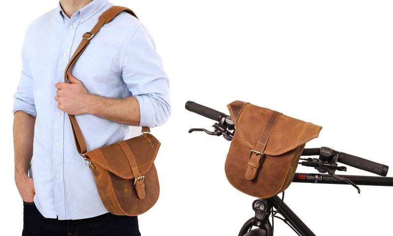 Gusti Lenkertasche Umhängetasche Félicia B. Fahrradtasche inkl. Platte Lenkertasche Umhängetasche Handtasche Braun Leder von Gusti