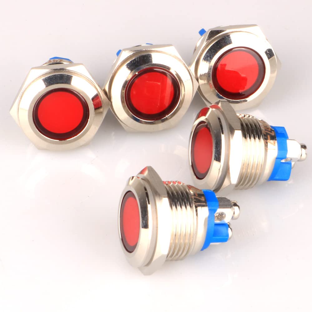 GUUZI 5pcs 12V-24V 16mm LED Metallkontrollleuchte Wasserdichte Signallampe mit Draht(Rot) von Guuzi