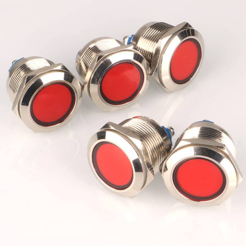 GUUZI 5pcs 12V-24V 22mm LED Metall Kontrollleuchte wasserdichte Signallampe mit Draht(Rot) von Guuzi