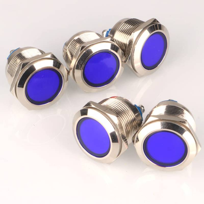 GUUZI 5pcs 22mm LED Metallkontrollleuchte wasserdichte Signallampe 12V-24V mit Draht(Blau) von Guuzi