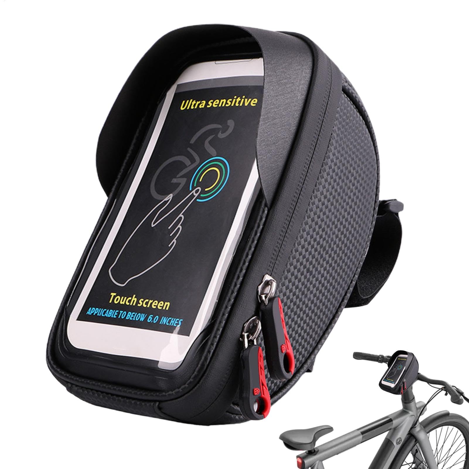 Gvblkq Oberrohr-Fahrrad-Telefontasche, Handy-Halterung für den Vorderrahmen, wasserdicht und sicher, transparente TPU-Touchscreen-Fahrradaufbewahrungstasche, perfekt für Abenteuer und lange Fahrten, von Gvblkq