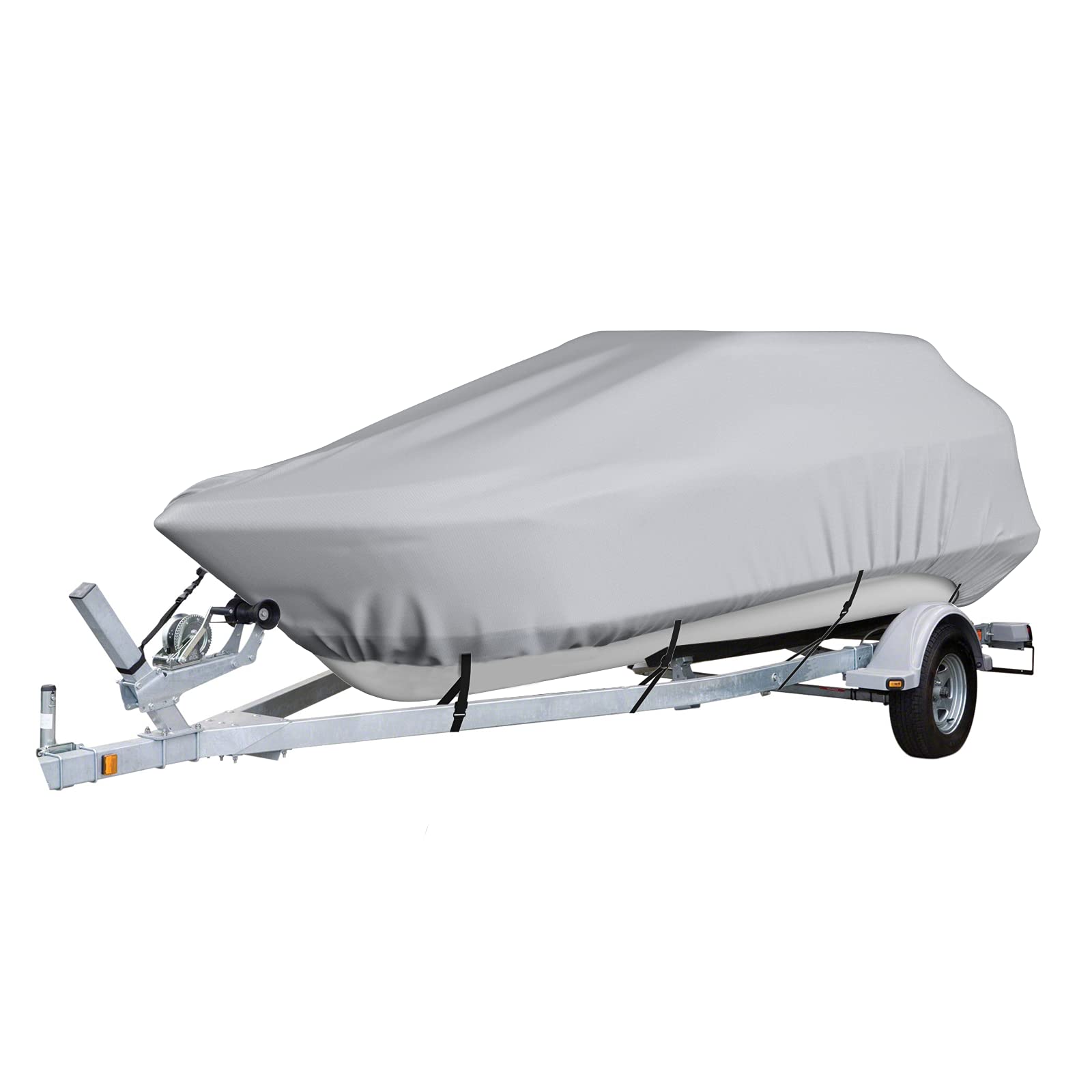 Gycdwjh 600D Trailerbare Bootsabdeckung, wasserdichte Bootsabdeckungen aus Polyester-Canvas in Marinequalität, für V-Rumpf, Tri-Hull, Runabout, Pro-Style Bassboot,Grau,14~16FT:510 * 230cm von Gycdwjh