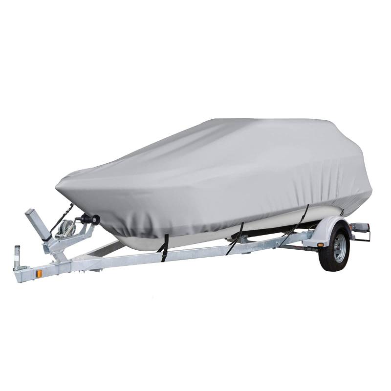 Gycdwjh 600D Trailerbare Bootsabdeckung, wasserdichte Bootsabdeckungen aus Polyester-Canvas in Marinequalität, für V-Rumpf, Tri-Hull, Runabout, Pro-Style Bassboot,Grau,14~16FT:530 * 290cm von Gycdwjh